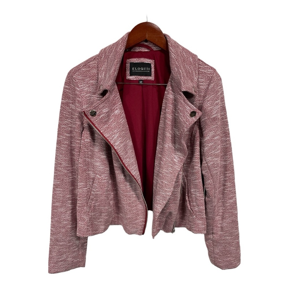 Eloquii Soft Knit Moto Jacket Red and White, Size 14-16 New